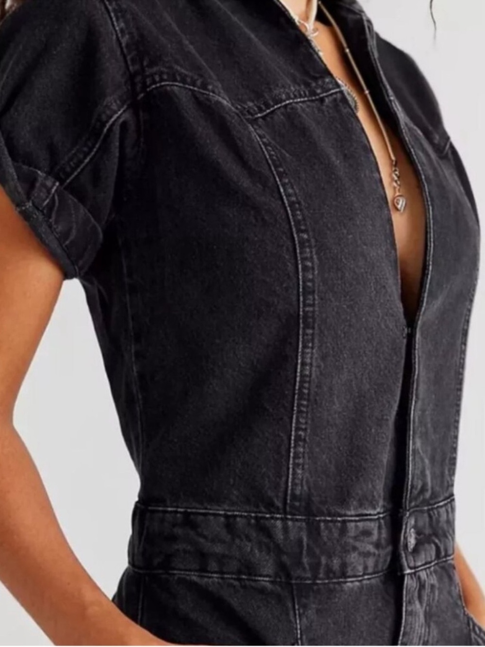 Like New Free People We The Free Marla Black Denim Jumpsuit Small